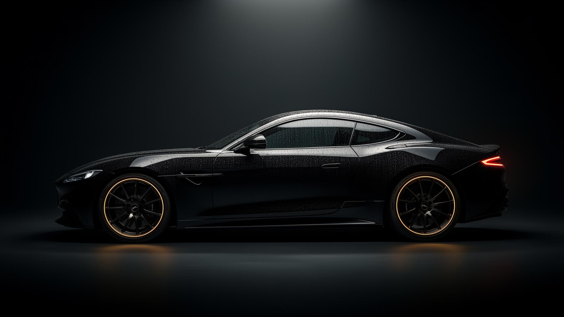 Freshly detailed luxury black car under premium lighting